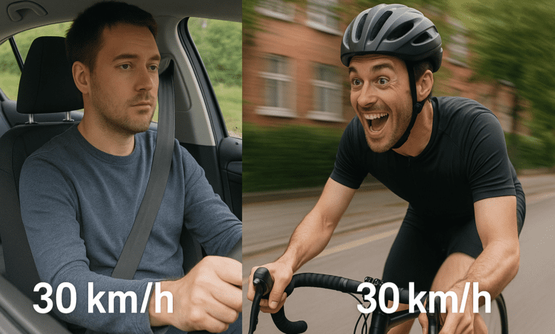 Pourquoi 30 km/h semble lent en voiture mais rapide à vélo ?