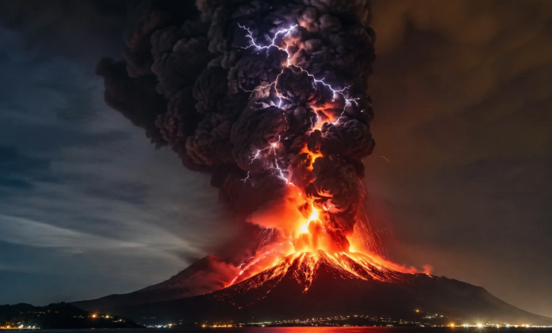 foudre volcanique image IA
